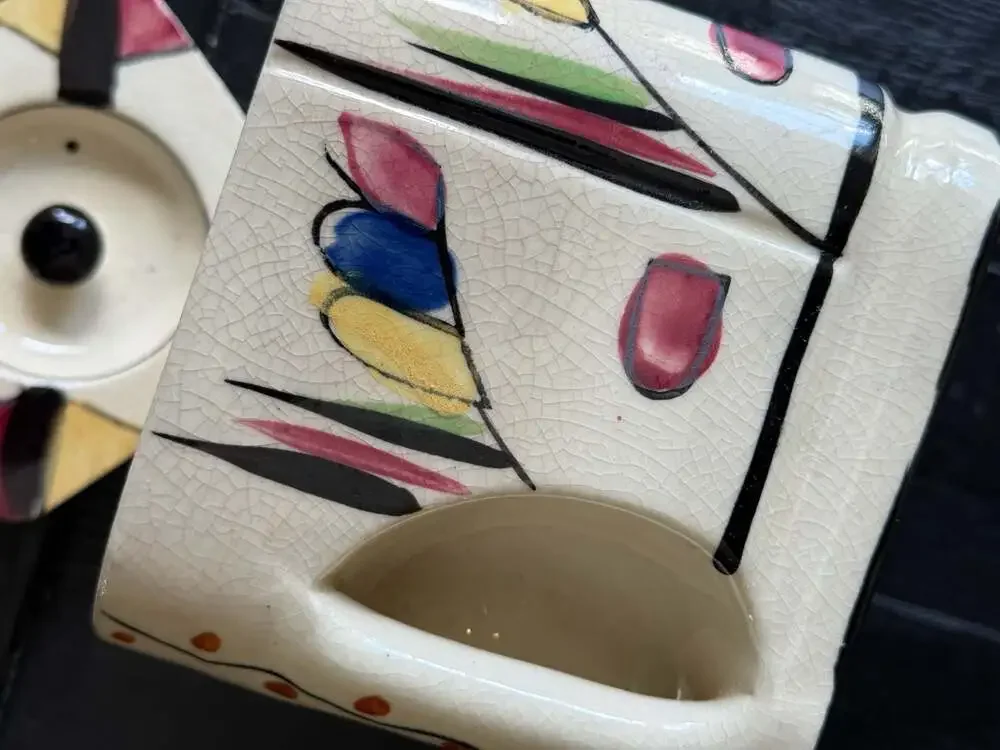 Vintage Art Deco Style Japanese Ceramic Tea Jar or Biscuit Barrel with Geometric